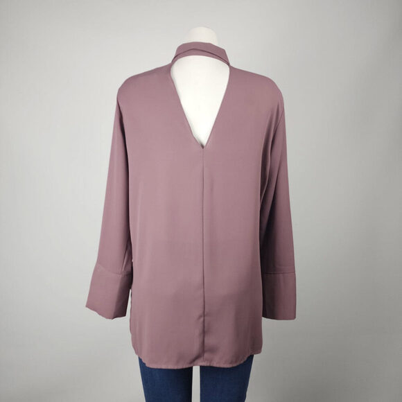 Dynamite Mauve Button Up Blouse Cutout Back Size L - Picture 6 of 9